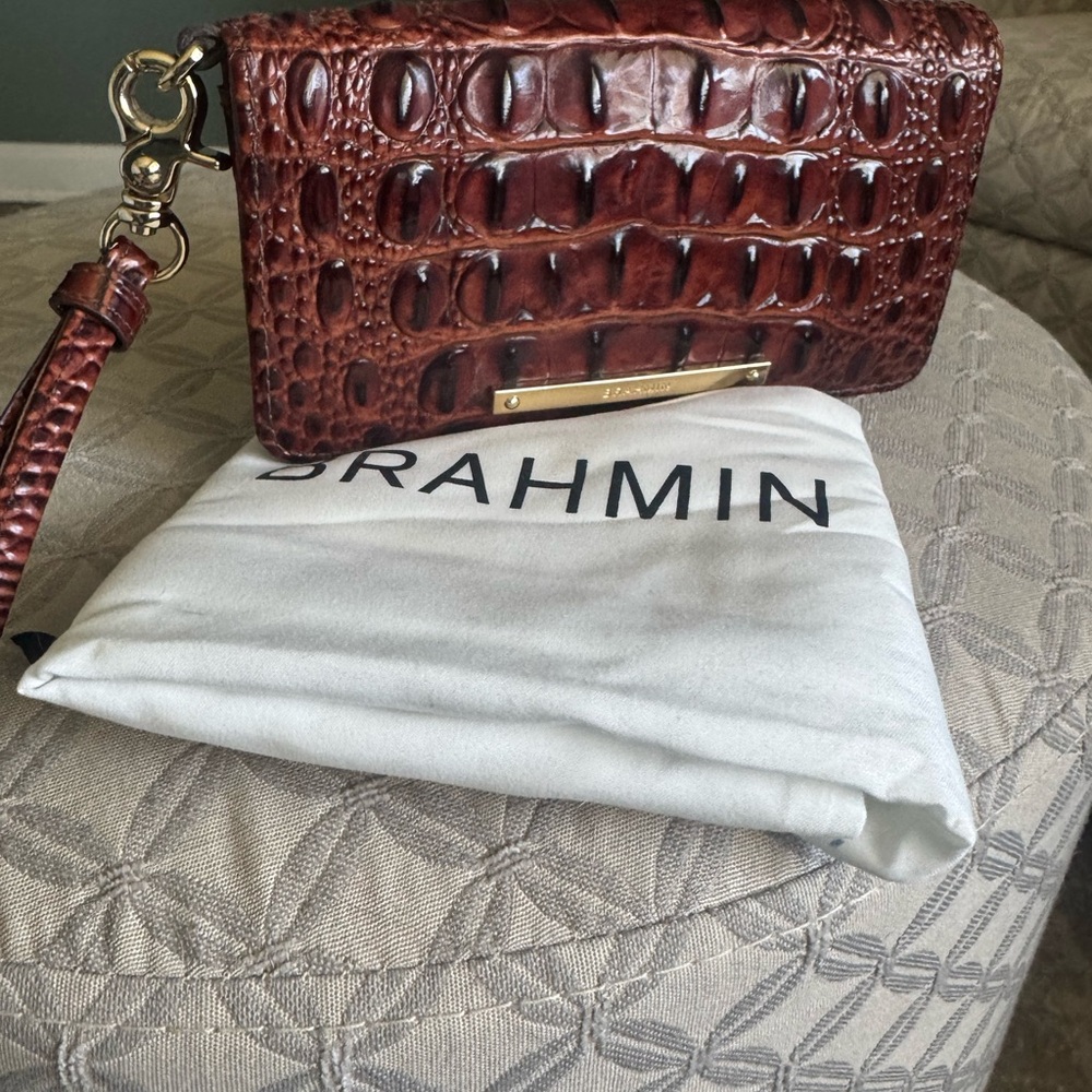 Brahmin Caroline Pecan Melbourne Genuine Leather Tote & Matching Wristlet/Wallet - Picture 8 of 12